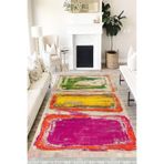 Motto Hali Pastel Cotton Şönil Kaymaz Tabanlı Yıkanabilir Antibakteriyel Dijital Baskı Pastel Halı Yolluk, PS-6002A-CTN-80X300
