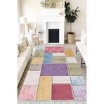 Motto Hali Patchwork Westa Kaymaz Tabanlı Yıkanabilir Antibakteriyel Dijital Baskı Patchwork Halı Kilim, PW-8068A-WST-120X180