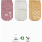 Motto Ticaret Mey Ithalat® Basic Kaymaz Penye Soket Çorap 3'lü BS10107 Pudra Ekru Somon - Renkli