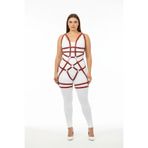 Motto10butik Büyük Beden Bordo Kadın Harness Takım Zincir ve Halka Detaylı Fantezi Deri - APFT502 Kırmızı-L/XL