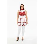 Motto10butik Büyük Beden Kırmızı Kadın Deri Harness Takım Püskül Detaylı Jartiyerli - APFT715 Siyah-2XL/3XL