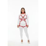 Motto10butik Büyük Beden Kırmızı Kadın Deri Harness Takım Zincir ve Jartiyer Detaylı - APFT781 Haki-S/M