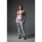 Motto10butik Büyük Beden Kırmızı Kadın Jartiyer Harness Deri Fantazi Giyim Takımı - APFT285 Taba-L/XL