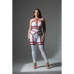 Motto10butik Büyük Beden Kırmızı Kadın Jartiyer Harness Tüm Vücut Saran Deri Fantazi Aksesuar - APFT Haki-L/XL