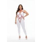Motto10butik Büyük Beden Kırmızı Kadın Tam Vücut Deri Harness Fantazi Giyim - APFT295 Kırmızı-2XL/3XL
