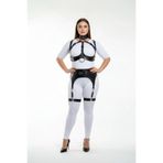 Motto10butik Büyük Beden Siyah Kadın Full Body Deri Harness Takım Jartiyer Detaylı Özel Tasarım - AP Kırmızı-L/XL