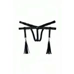Motto10butik Deri İç Giyim Püsküllü Tanga Harness - APFT439 Siyah-L/XL