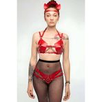 Motto10butik Fantazi Deri Sütyen Ve Külot Takım, Kulaklık Detaylı Harness - APFT871 Siyah-4XL-5XL