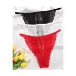 Motto10butik Kadın 3'lü Dantel String - Tanga BC0041 Siyah - Kırmızı - Beyaz-XL