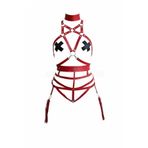 Motto10butik Kırmızı Harness Takım Boyunluklu Metal Detaylı Vücut Kemer Seti - APFT402 Kırmızı-L/XL