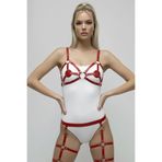 Motto10butik Kırmızı Harness Takım Deri Zımbalı Vücut Jartiyer Seti - APFT285 Kırmızı-2XL/3XL