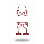 Motto10butik Kırmızı Harness Takım Metal Halka Detaylı Bralet Jartiyer Seti - APFT547 Siyah-S/M