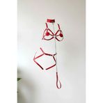 Motto10butik Kırmızı Jartiyer Harness Deri Zincir Detaylı Vücut Takımı - APFT311 Haki-2XL/3XL