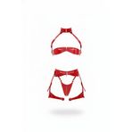 Motto10butik Kırmızı Jartiyer Harness Parlak Deri Fermuarlı Takım - APFT1373 Siyah-S/M