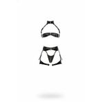 Motto10butik Siyah Jartiyer Harness Suni Deri Fermuar Detaylı Bralet Takım - APFT1373 Siyah-S/M