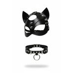 Motto10butik Siyah Maske Kedi Kulaklı Zımba Detaylı Deri Yüz Maskesi - APFT789 Siyah-tek ebat