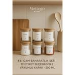 Mottogo 6'lı Bambu Kapaklı Vakumlu Baharatlık 200ml - 12 Adet Suya Dayanıklı Etiket