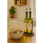 Mottogo Ahşap Stantlı Amber 2'li 750 Ml Zeytinyağı Sıvıyağ Şişesi Yağdanlık Yağlık Cam Şişe