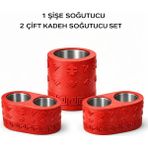 Mottopi Termojelli Şişe Soğutucu ve 2 Adet Çift Kadeh Bardak Soğutucu Ehlikeyf Set-Kırmızı - Şişe Soğutucu ve 2 Adet Çift Kadeh Ehlikeyf Set-Kırmızı