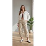 Moudry Clothing Kadın Bej/Taş Pantolon Gabardin Rahat Şalvar Pantolon
