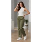 Moudry Clothing Kadın Haki Pantolon Gabardin Rahat Püskül Paça Pantolon