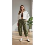 Moudry Clothing Kadın Haki Pantolon Gabardin Rahat Şalvar Pantolon
