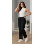Moudry Clothing Kadın Siyah Pantolon Gabardin Rahat Püskül Paça Pantolon