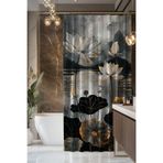 Moud's Banyo Perdesi, Lotus Işıltısı Desenli Duş Perdesi, Küvet Perdesi, Halka Hediyeli 175x200cm BP-90