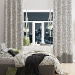 Moud's Beyaz Kalpler Desenli Süet Oturma Odası Salon Fon Perde Baskılı Ekstrafor Büzgü 2 Kanat PRD-1043 - Renkli - 140 x 270 cm
