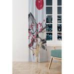 Moud's Blossom Japan 2 Desenli Süet Fon Perde, 140x200 cm, Çok Renkli, Baskılı Ekstrafor Büzgü, Tek Kanat