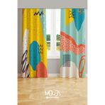 Moud's Canlı Şekil Desenli Fon Perde, 70x260 cm, 2 Kanat, Genç Odası Oturma Odası, Sarı Turkuaz