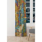 Moud's City Art Desenli Süet Fon Perde, Baskılı, Oturma Odası Salon, 150 x 200 cm, Tek Kanat