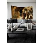 Moud's Eski Osmanlı Desenli Duvar Halısı Duvar Örtüsü Tapestry, Süet Dokulu Kumaş, 100 x 140 cm
