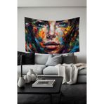 Moud's Fırça Darbesi Kadın Desenli Duvar Örtüsü Tapestry, Süet Dokulu, 100x140 cm