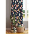 Moud's Lacivert Çiçek Desenli Süet Fon Perde, 150x270 cm, Tek Kanat, Baskılı, Oturma Odası Salon