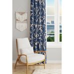 Moud's Navy Vintage 2 Desenli Süet Fon Perde, 150x250 cm, Baskılı Oturma Odası Salon Perdesi, Tek Kanat