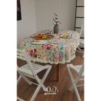 Moud's Renkli Pastel Çiçek Desenli Süet Kumaş Dertsiz Oval Masa Örtüsü - 100 x 140 cm
