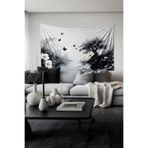 Moud's Siyah Doğa Manzarası Desenli Duvar Örtüsü Tapestry, 70 x 100 cm, Süet Dokulu Kumaş