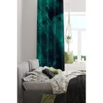 Moud's Yeşil Lacivert Desenli Süet Fon Perde, 140x270 cm, Tek Kanat, Baskılı Oturma Odası Salon Perdesi
