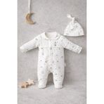 Mou&kou %100 Pamuk Patikli Bebek Tulum Şapkalı Önden Çıtçıtlı - Beyaz - 6-9 M