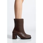 moun shoes Kadın Bot Acı Kahve Küt Burun Kalın Topuklu Streç Boots