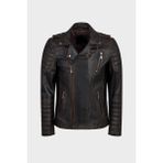 Mount Erkek Biker Vintage Deri Ceket - Eskitme