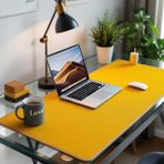 Mouse Pad Büyük Ölçü - Desk Mat Geniş Ebad - Masa Matı – 100 cm × 400 cm – Mustard Yellow Siyah XL Mouse Pad – PU Deri - Gamer Kaymaz Taban - Ofis Masa Aksesuar