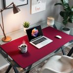 Mouse Pad Büyük Ölçü - Desk Mat Geniş Ebad - Masa Matı – 130 cm × 280 cm – Wine Kırmızı Siyah XL Mouse Pad – PU Deri - Gamer Kaymaz Taban - Ofis Masa Aksesuar