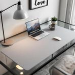 Mouse Pad Büyük Ölçü - Desk Mat Geniş Ebad - Masa Matı – 60 cm × 480 cm – Light Grey Siyah XL Mouse Pad – PU Deri - Gamer Kaymaz Taban - Ofis Masa Aksesuar - Gri
