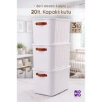 MOWO 3 Adet BigBox Kulplu 20 Lt Beyaz Dolap Düzenleyici Saklama Kutusu Sepet Organizer Oyuncak kutusu