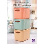 MOWO 3 Adet BigBox Kulplu 20 Lt Mix Renk Dolap Düzenleyici Saklama Kutusu Sepet Organizer Oyuncak kutusu
