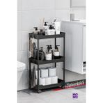 Mowo 3 Katlı Tekerlekli Banyo Rafı, Mutfak Rafı, Havluluk, Deterjanlık Makyaj Organizer - Siyah