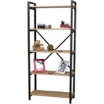 Mowo Açık Kahverengi 5 Raflı Metal Kitaplık Suntalam Malzeme ile 34 x 65 x 180 cm Boyutlarında