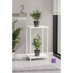 Mowo Home 2 Katlı Beyaz Çiçeklik Saksılık Dekoratif Saksı Standı Balkon Teras Salon Saksı Rafı 40x33 cm